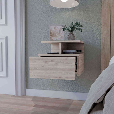 Mesa de Noche Flotante Z Plus Ceniza 36x30cm con Un Cajón y con Dos Compartimientos - Mesas de Noche | Bylmo