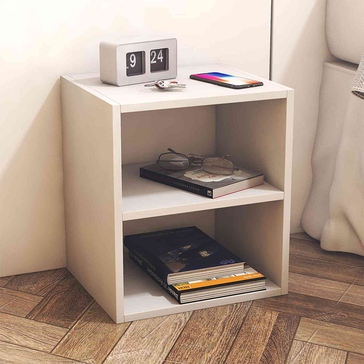 Mesa de Noche Versalles Blanco 35 cm con Compartimiento - Mesas de Noche | Bylmo