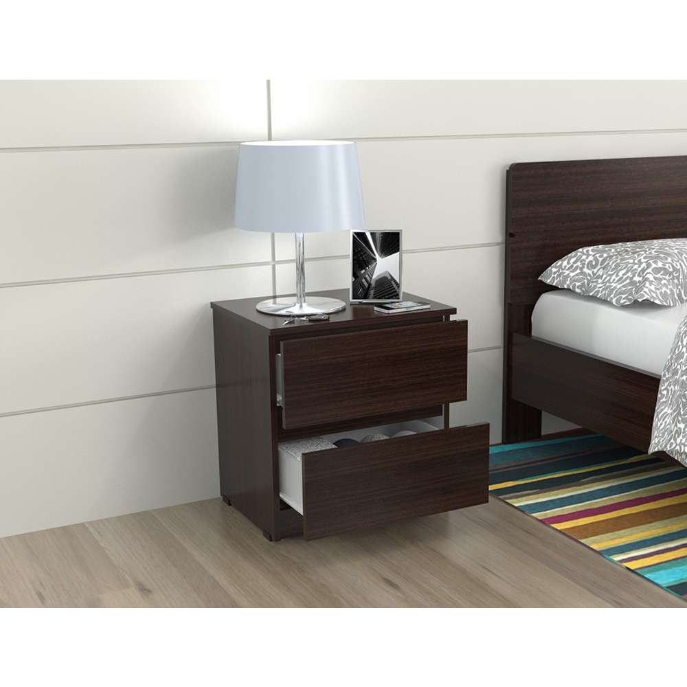 Mesa de Noche Wengue 48x48cm con Dos Cajones - Mesas de Noche | Bylmo