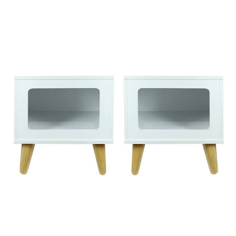 Mesa de Noche x 2 Auxiliar Blanco 39 cm Cuadradas con Espacio para Mascota - Combos Habitacion | Bylmo