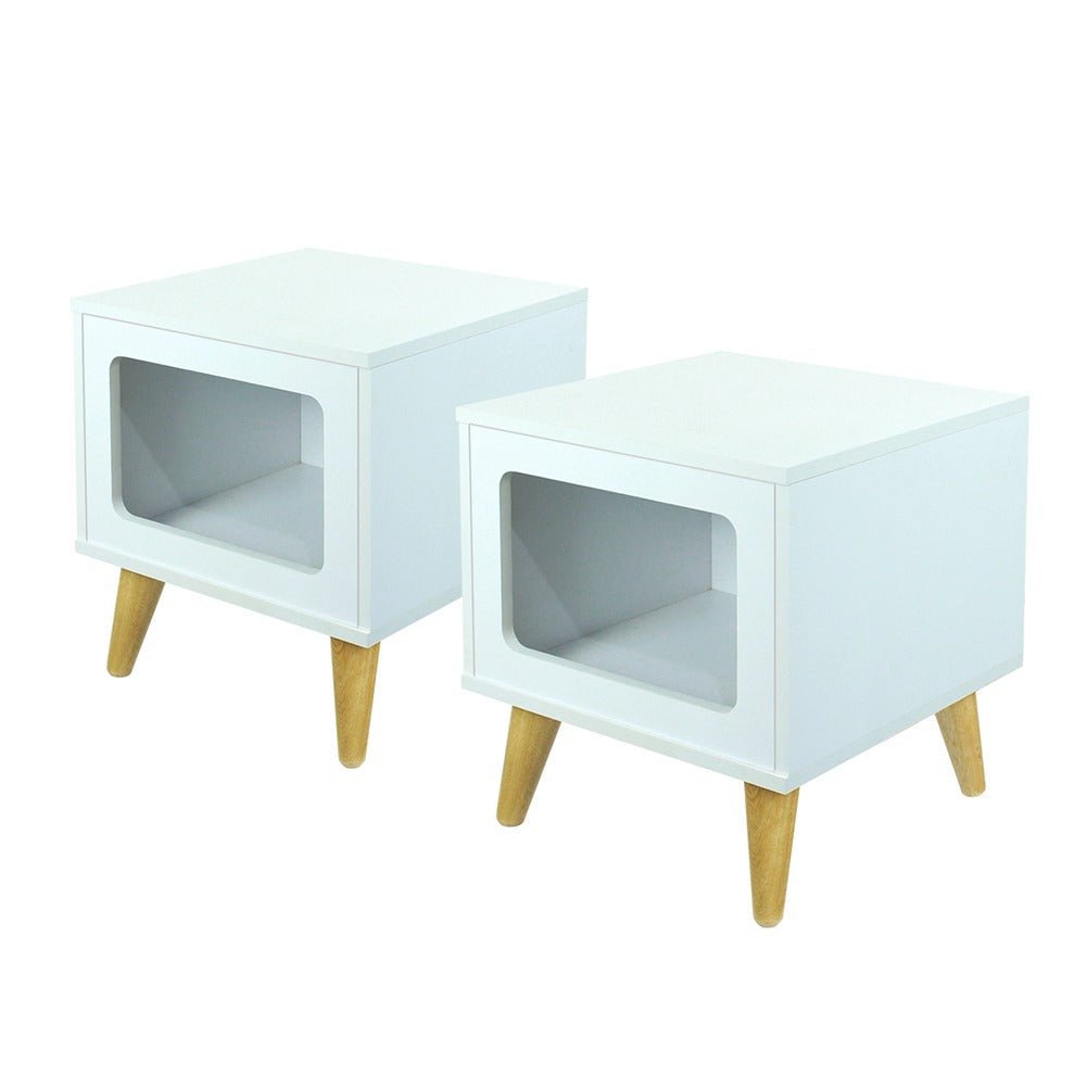 Mesa de Noche x 2 Auxiliar Blanco 39 cm Cuadradas con Espacio para Mascota - Combos Habitacion | Bylmo