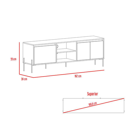 Rack London Ceniza 162 cm con Dos Puertas y Un Cajón - Muebles para TV | Bylmo
