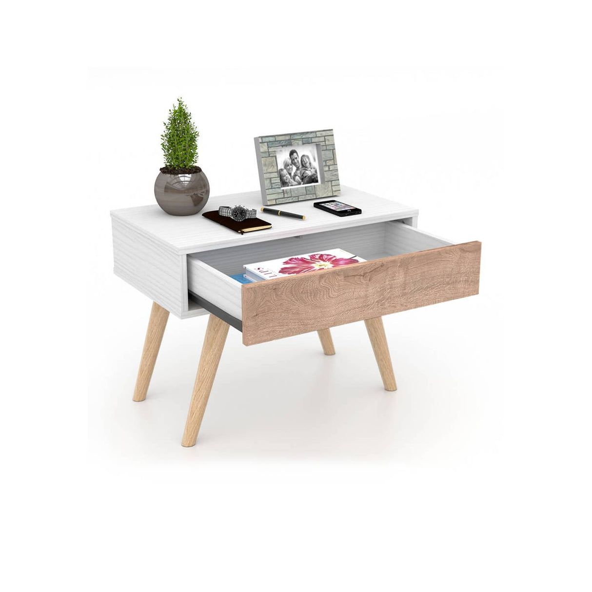 Mesa de Centro Las Vegas Blanco 60x46cm Rectangular con Patas y con Compartimientos - Mesas de Centro | Bylmo