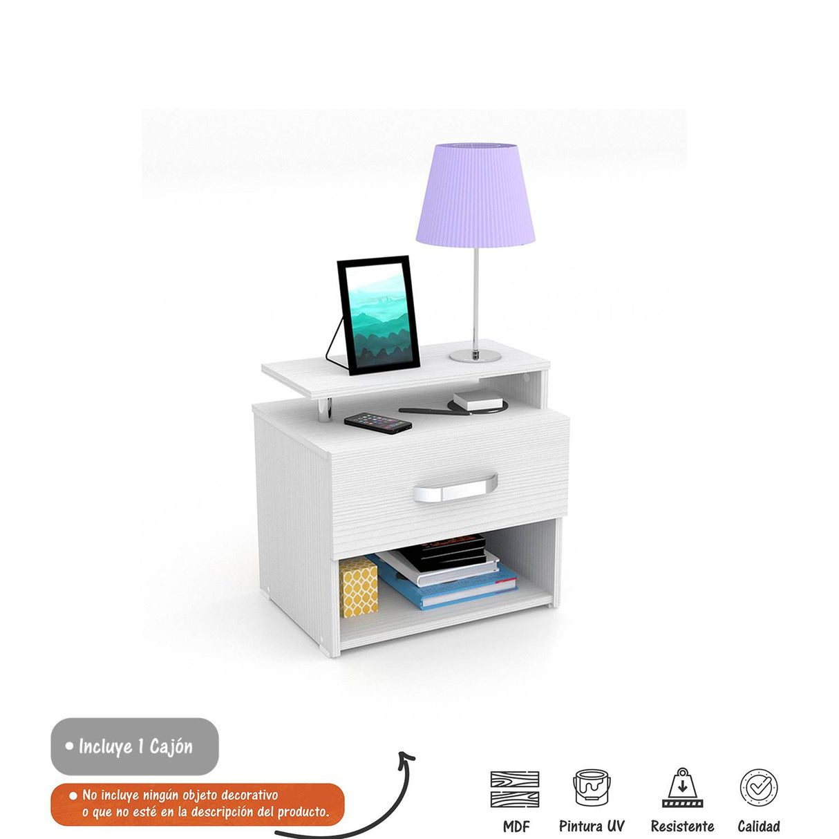 Mesa de Noche Roma Blanco 48x47cm con Un Cajón y con Un Compartimiento - Mesas de Noche | Bylmo