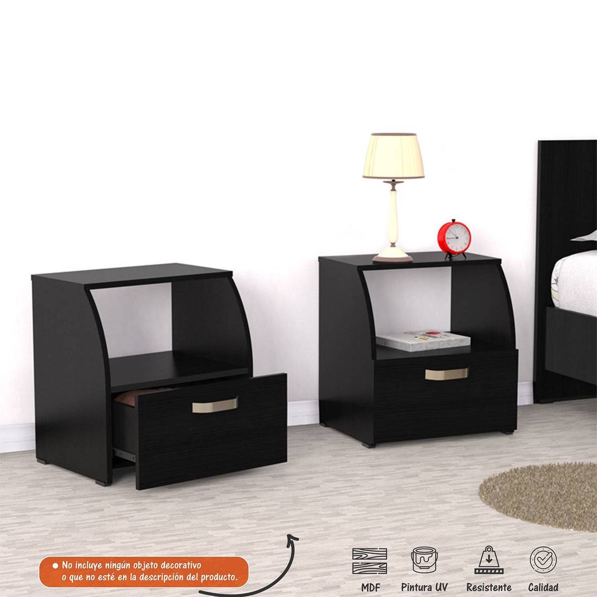 Mesa de Noche Wengue 45.4x49cm con Un Cajón y con Un Compartimiento - Mesas de Noche | Bylmo