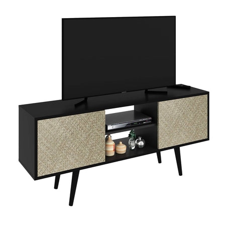 Rack Ecuador Negro 136 cm con Dos Puertas - Muebles para TV | Bylmo