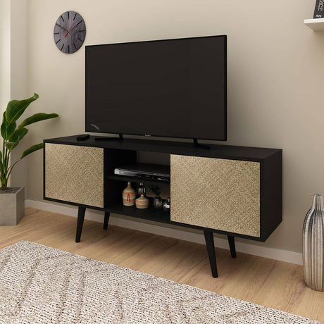 Rack Ecuador Negro 136 cm con Dos Puertas - Muebles para TV | Bylmo