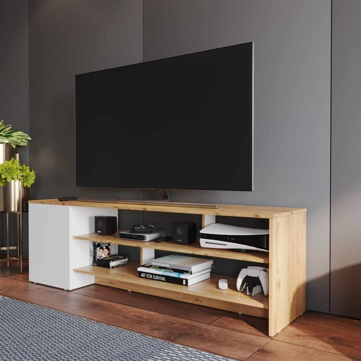 Mesa para TV Flat Duna 160x40cm Para TV Hasta 65 Pulgadas sin Cajones - Muebles de TV | Bylmo