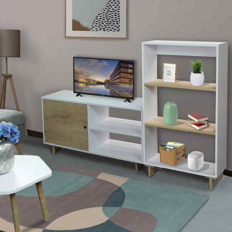 Mesa para TV Flow Blanco 60 cm con Biblioteca - Combos Sala | Bylmo