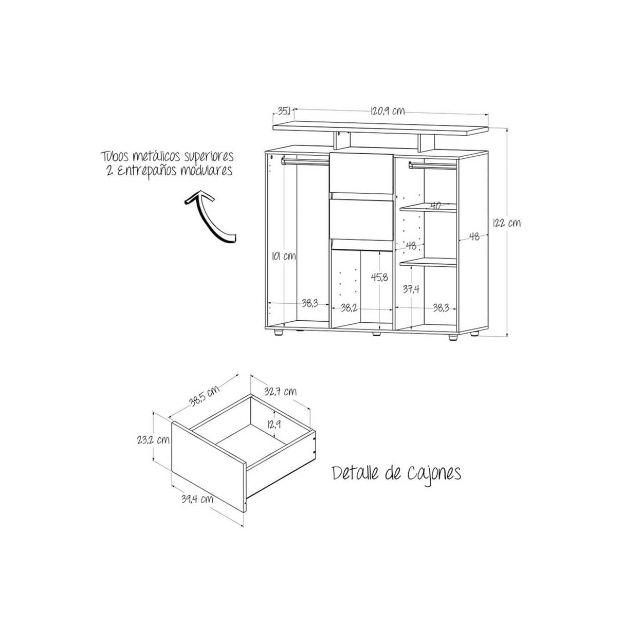 Mesa para TV Fosco Ceniza 120.9x122cm Para TV Hasta 47 Pulgadas con Tres Cajones y con Patas - Muebles de TV | Bylmo