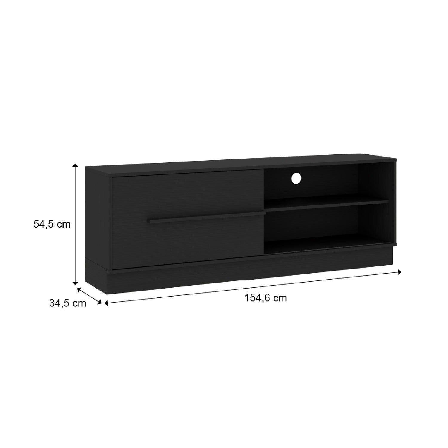 Mesa para TV Hawai Negro 155x55cm Para TV Hasta 60 Pulgadas sin Cajones y con Ranuras para Cables - Muebles de TV | Bylmo