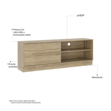 Mesa para TV Hawai Noce 155x54cm Para TV Hasta 60 Pulgadas con Un Cajón y con Ranuras para Cables - Muebles de TV | Bylmo