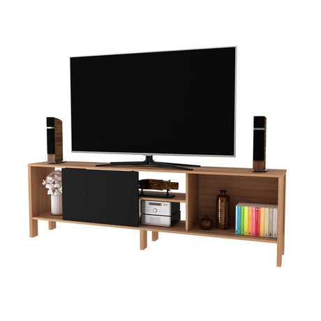 Rack Inmaculada Almendra y Negro 183 cm con Una Puerta - Muebles para TV | Bylmo