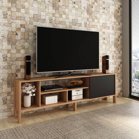 Rack Inmaculada Almendra y Negro 183 cm con Una Puerta - Muebles para TV | Bylmo