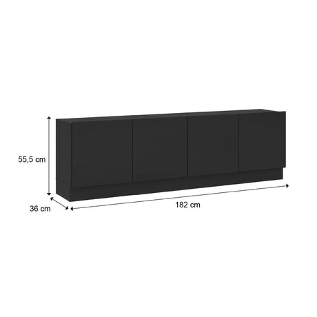 Mesa para TV Mind Negro 182x55cm Para TV Hasta 70 Pulgadas con Cuatro Cajones y con Ranuras para Cables - Muebles de TV | Bylmo