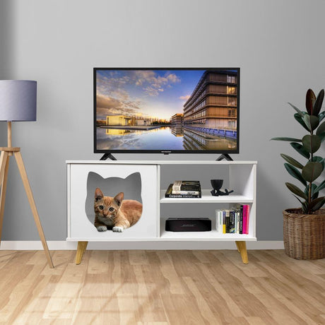Mesa para TV Pet Blanco 39 cm con Espacio para Mascota - Muebles de TV | Bylmo