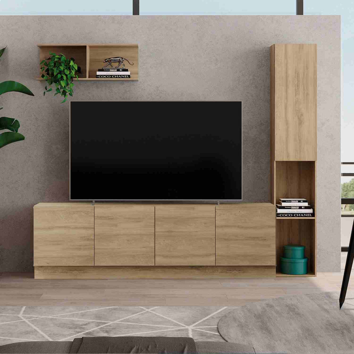 Mesa para TV Noce 47x9cm Para TV Hasta 70 Pulgadas con Cuatro Cajones - Muebles de TV | Bylmo
