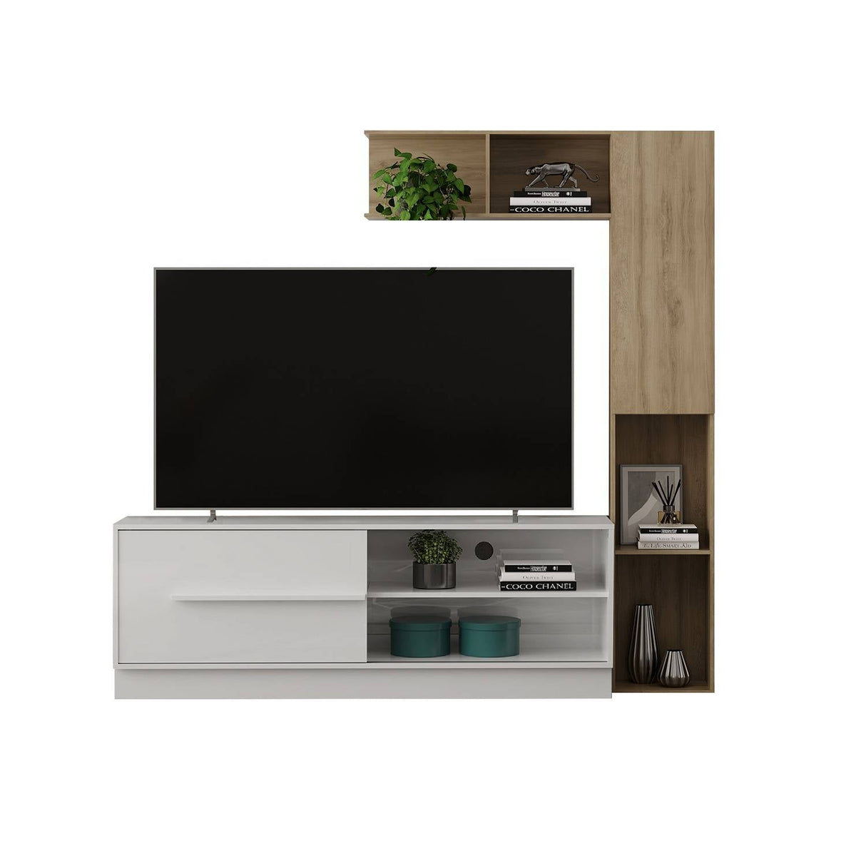 Mesa para TV Noce y Blanco 43x4cm Para TV Hasta 60 Pulgadas sin Cajones - Muebles de TV | Bylmo