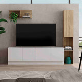 Mesa para TV Noce y Blanco 47x9cm Para TV Hasta 70 Pulgadas con Cuatro Cajones - Muebles de TV | Bylmo