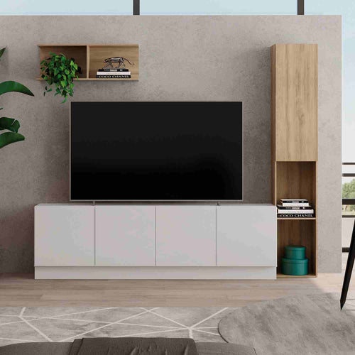Mesa para TV Plenitum Noce y blanco 47 cm con Repisa y Biblioteca