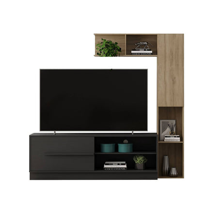 Mesa para TV Noce y Negro 43x4cm Para TV Hasta 60 Pulgadas sin Cajones - Muebles de TV | Bylmo
