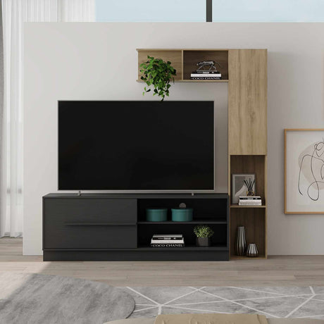 Mesa para TV Noce y Negro 43x4cm Para TV Hasta 60 Pulgadas sin Cajones - Muebles de TV | Bylmo