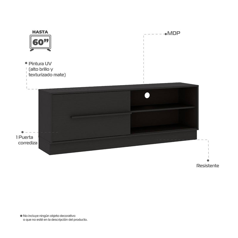 Mesa para TV Plenitum Noce y negro 43 cm con Repisa y Biblioteca