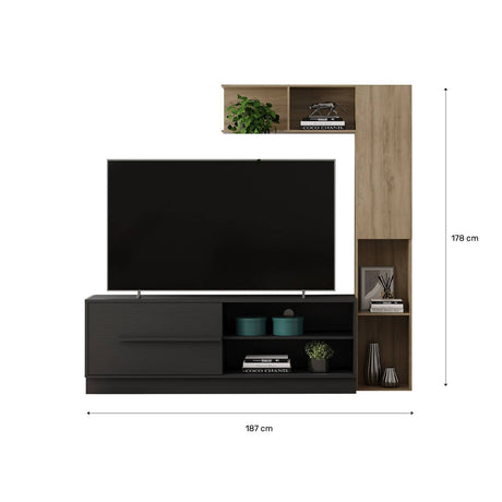Mesa para TV Noce y Negro 43x4cm Para TV Hasta 60 Pulgadas sin Cajones - Muebles de TV | Bylmo