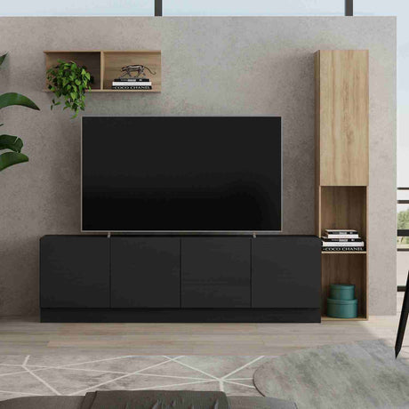 Mesa para TV Noce y Negro 47x9cm Para TV Hasta 70 Pulgadas con Cuatro Cajones - Muebles de TV | Bylmo
