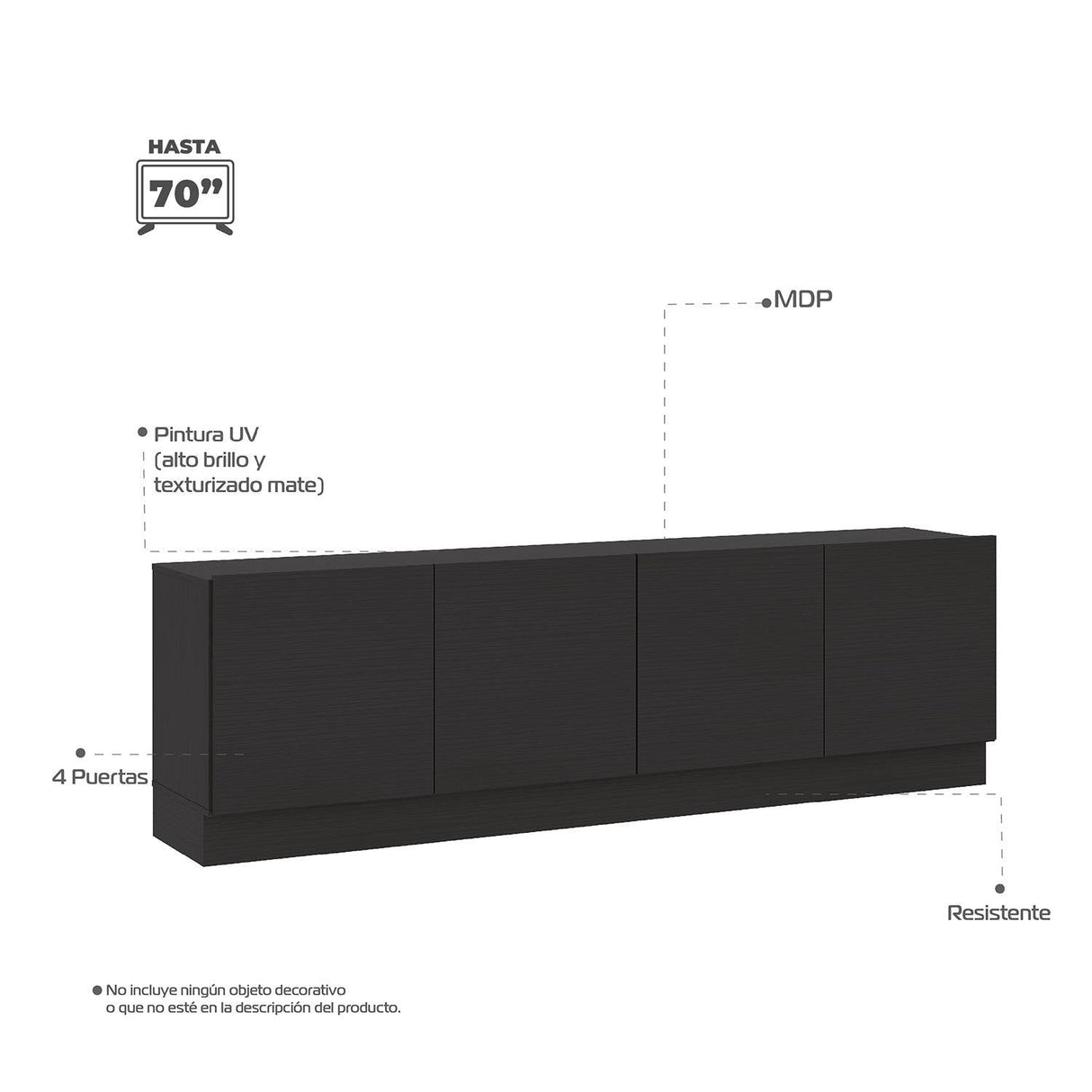 Mesa para TV Noce y Negro 47x9cm Para TV Hasta 70 Pulgadas con Cuatro Cajones - Muebles de TV | Bylmo