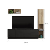 Mesa para TV Noce y Negro 47x9cm Para TV Hasta 70 Pulgadas con Cuatro Cajones - Muebles de TV | Bylmo
