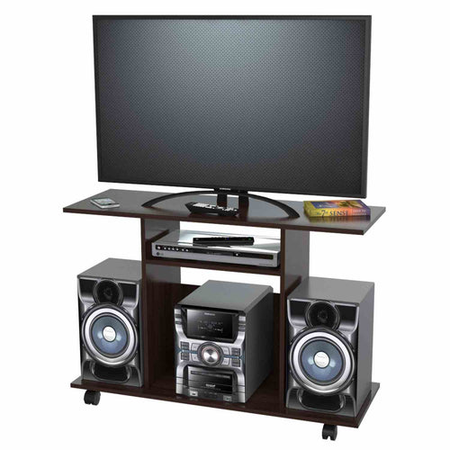 Mesa para TV Salu Wengue 100 cm con Rodachines y Entrepaños