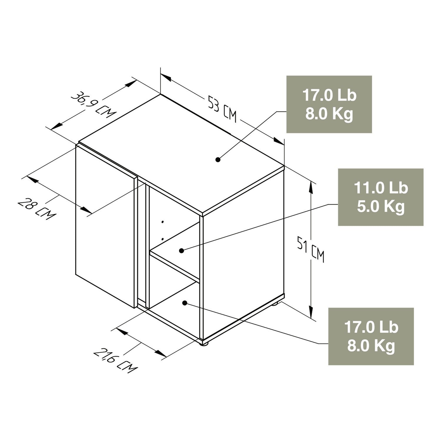 Mesa de Noche Amaretto 49x53cm con Dos Compartimientos y con Una Puerta - Mesas de Noche | Bylmo
