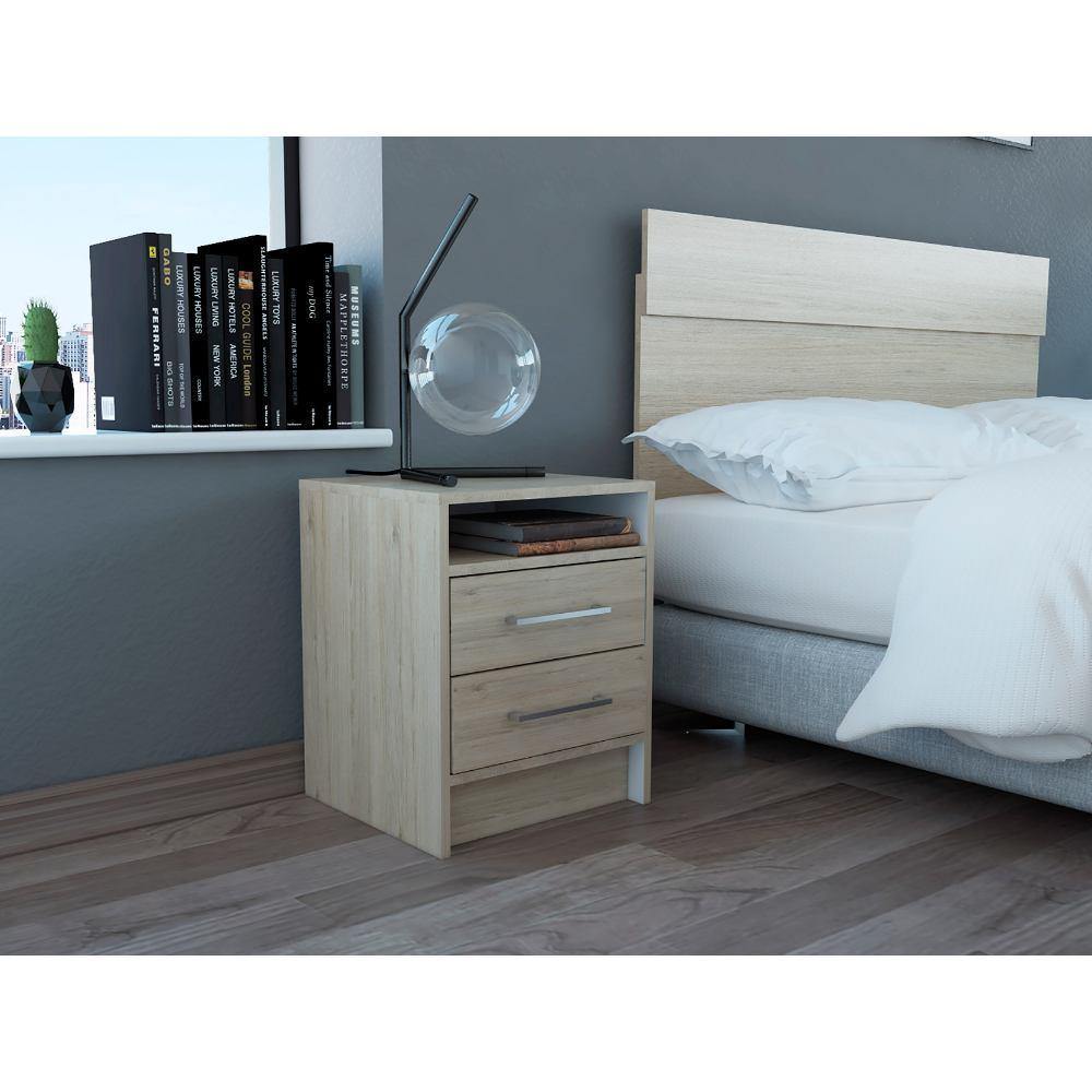 Mesa de Noche Eter Rovere y Blanco 40x50.7cm con Dos Cajones y con Un Compartimiento - Mesas de Noche | Bylmo