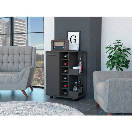 Bar Wengue 60x82.1cm con Un Cajón y con Seis Portabotellas - Bares | Bylmo