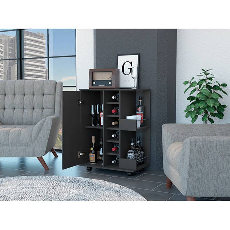 Bar Wengue 60x82.1cm con Un Cajón y con Seis Portabotellas - Bares | Bylmo