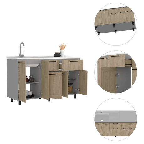 Mueble Inferior Izquierda Hasselt Rovere y Gris 150 cm con Mesón - Cocinas | Bylmo