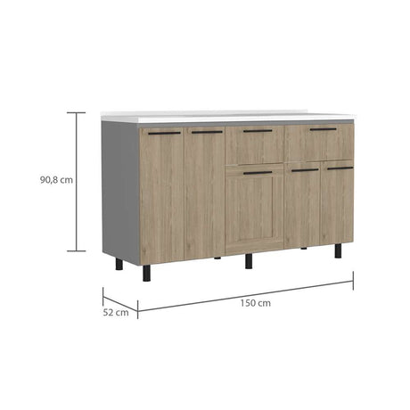 Mueble Inferior Izquierda Hasselt Rovere y Gris 150 cm con Mesón - Cocinas | Bylmo