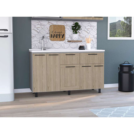 Mueble Inferior Izquierda Hasselt Rovere y Gris 150 cm con Mesón - Cocinas | Bylmo