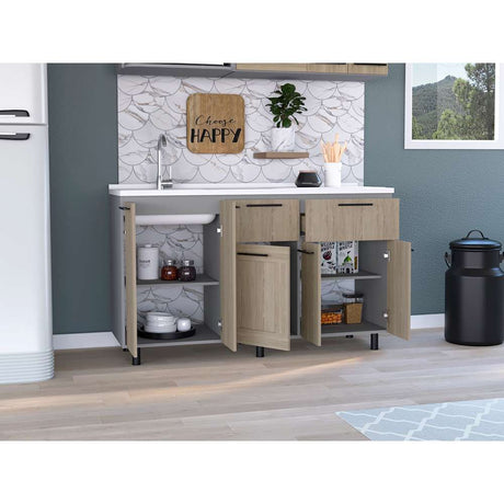 Mueble Inferior Izquierda Hasselt Rovere y Gris 150 cm con Mesón - Cocinas | Bylmo