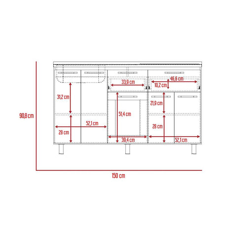 Mueble Inferior Izquierda Hasselt Rovere y Gris 150 cm con Mesón - Cocinas | Bylmo