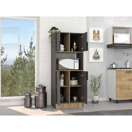Mueble Microondas Imatra Onix y Macadamia 70 cm con Cuatro Puertas - Muebles Organizadores | Bylmo
