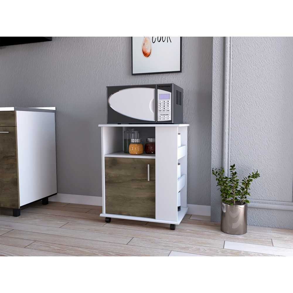 Mueble Microondas Blanco y Bellota 60x73.5cm sin Cajones y con Un Puertas - Muebles Organizadores | Bylmo