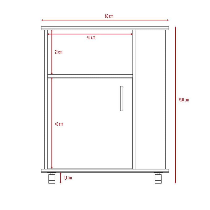 Mueble Auxiliar Bajo Blanco y Bellota 60 cm con Una Puerta y Entrepaños Laterales
