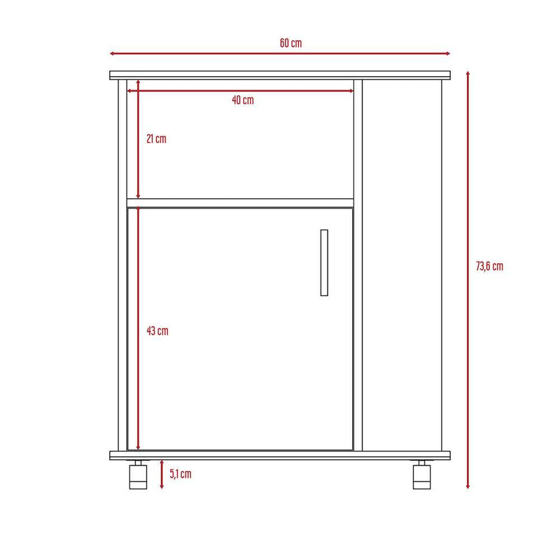 Mueble Auxiliar Heraldo Blanco y Wengue 60 cm con Una Puerta y Entrepaños Laterales