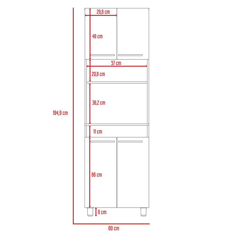 Mueble Microondas Bari Miel y Blanco 60 cm con Cuatro Puertas y Entrepaño