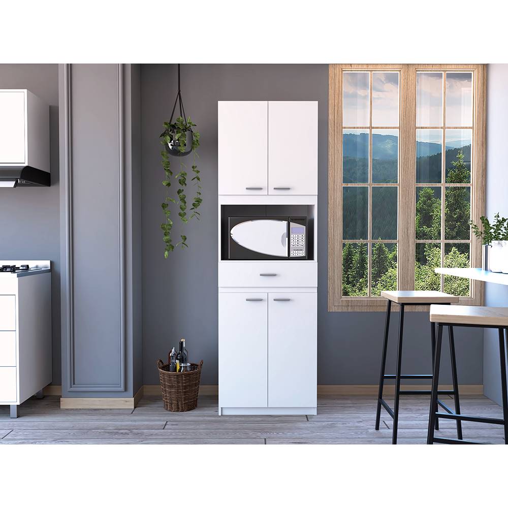 Módulo Para Microondas Bau Blanco 62x197cm con Un Entrepaño y con Cuatro Puertas - Muebles Organizadores | Bylmo
