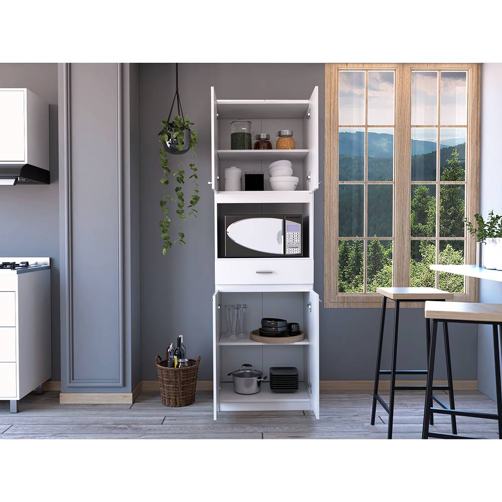 Módulo Para Microondas Bau Blanco 62x197cm con Un Entrepaño y con Cuatro Puertas - Muebles Organizadores | Bylmo