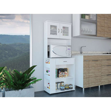 Mueble Microondas Capienza Blanco 70 cm con Dos Puertas, Un Cajón y Entrepaños - Muebles Organizadores | Bylmo