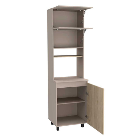 Mueble Microondas Kiara Taupe y Rovere 60 cm Con Tres Puertas - Muebles Organizadores | Bylmo